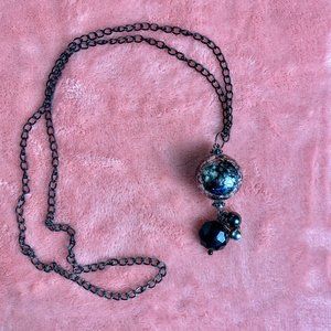 Faux Black Chain-Link Necklace with Jewels